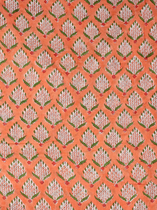 Peach Green OffWhite Hand Block Printed Cotton Fabric Per Meter - F001F2341