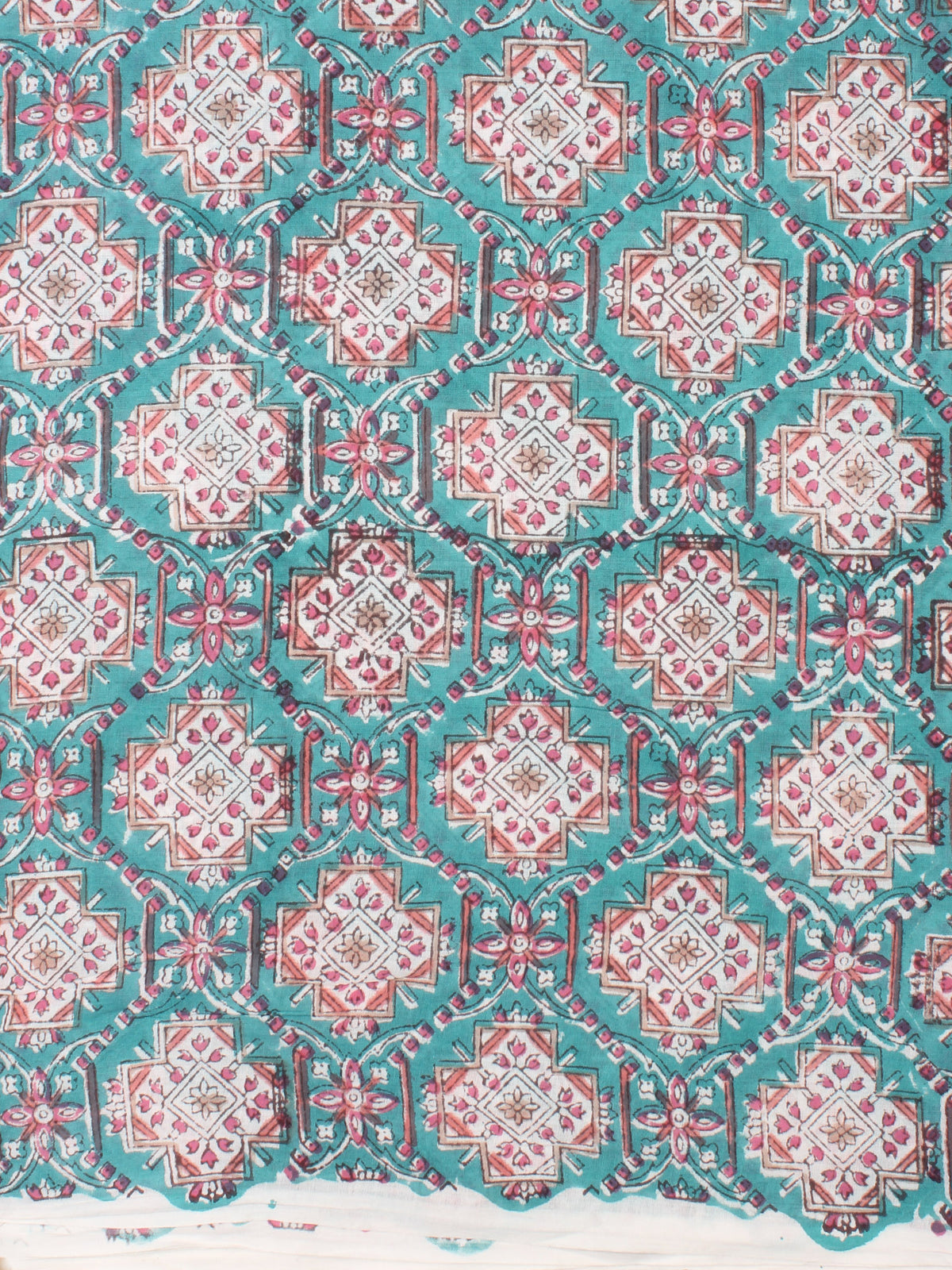 Green Coral Hand Block Printed Cotton Fabric Per Meter - F001F2267