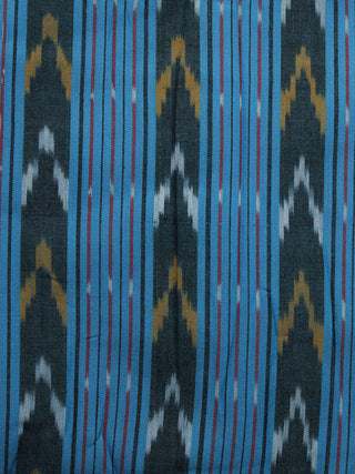 Blue Mustard White Pochampally Hand Woven Ikat Fabric Per Meter - F002F1051