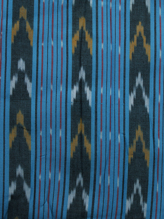 Blue Mustard White Pochampally Hand Woven Ikat Fabric Per Meter - F002F1051