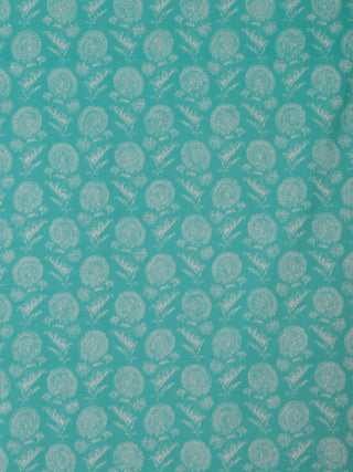 Sky Blue White silver Block Printed Cotton Fabric Per Meter - F001F2397