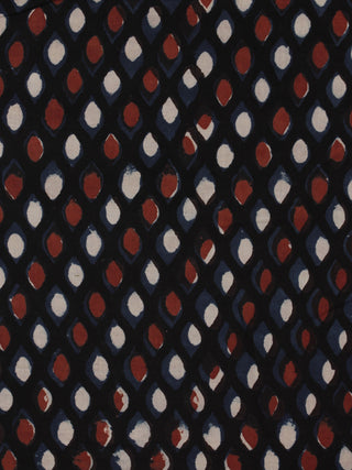 Indigo Ivory Rust Hand Block Printed Cotton Fabric Per Meter - F001F895
