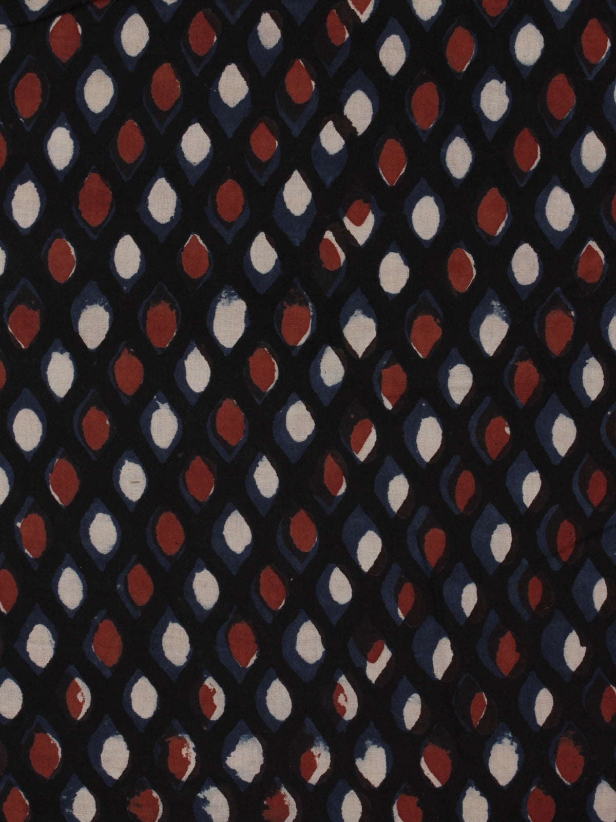 Indigo Ivory Rust Hand Block Printed Cotton Fabric Per Meter - F001F895