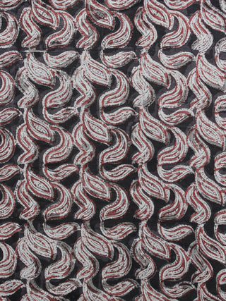 Black  Red Ivory Hand Block Printed Cotton Fabric Per Meter - F001F1155