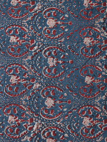 Indigo Rustic Red Hand Block Printed Cotton Fabric Per Meter - F001F2440