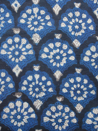 Black Indigo White Hand Block Printed Cotton Fabric Per Meter - F001F1730