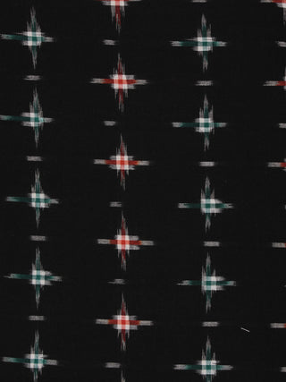 Black Green Red Pochampally Hand Weaved Double Ikat Fabric Per Meter - F002F796