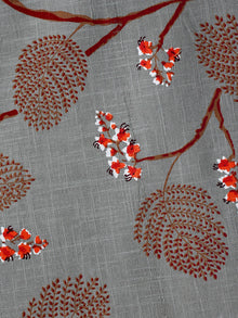 Grey Brown Red Hand Block Printed Cotton Fabric Per Meter - F001F1992