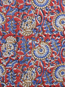 Red Blue Peanut Brown Hand Block Printed Cotton Fabric Per Meter - F003F1216