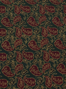 Dark Green Maroon Beige Ajrakh Block Printed Cotton Fabric Per Meter - F0916675