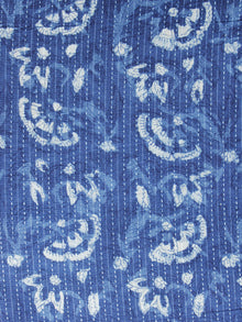 Indigo Ivory Kantha Embroidered Hand Block Printed Cotton Fabric - F004K1120