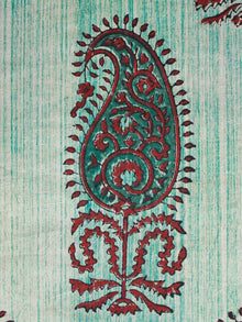 Ivory Green Maroon Hand Brush Printed & Block Printed Cotton Fabric Per Meter - F001F1556