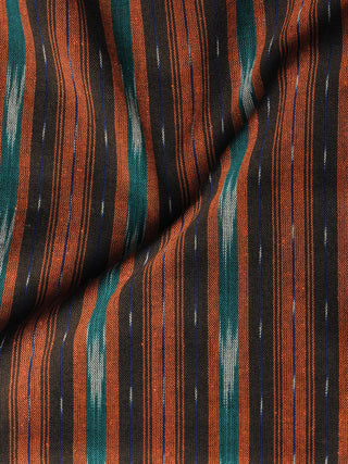 Rust Green Black Ivory Pochampally Hand Woven Ikat Fabric Per Meter - F002F923
