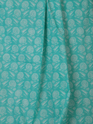 Sky Blue White silver Block Printed Cotton Fabric Per Meter - F001F2397