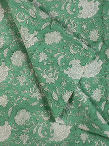 Green White Hand Block Printed Cotton Fabric Per Meter - F001F2128