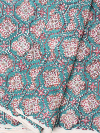 Green Coral Hand Block Printed Cotton Fabric Per Meter - F001F2267