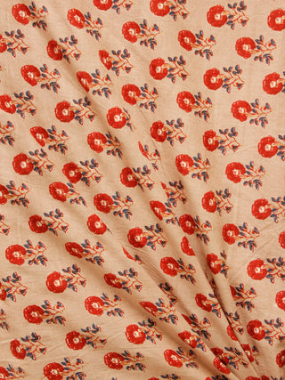Beige Brown Hand Block Printed Cotton Fabric Per Meter - F001F1876