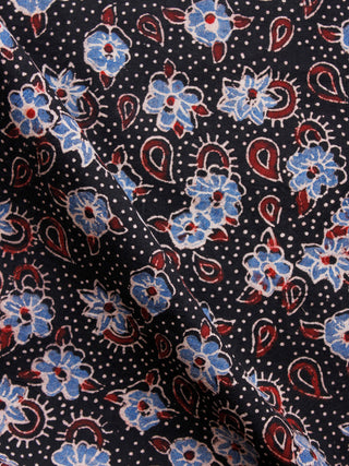 Black Blue Maroon Ivory Ajrakh Hand Block Printed Cotton Fabric Per Meter - F003F1577