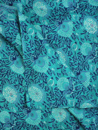 Sky Blue Indigo White Block Printed Cotton Fabric Per Meter - F001F2207
