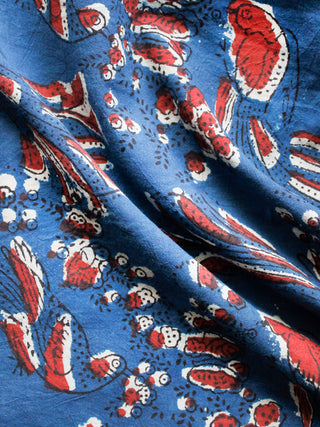 Indigo Ivory Rust Black Hand Block Printed Cotton Fabric Per Meter - F001F1333