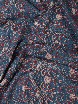 Indigo Rustic Red Hand Block Printed Cotton Fabric Per Meter - F001F2440