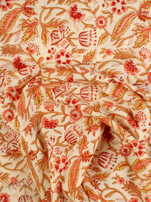Off White Green Coral Hand Block Printed Cotton Fabric Per Meter - F001F2296