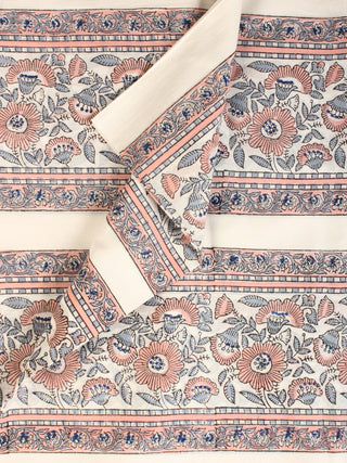 White Grey Peach Hand Block Printed Cotton Fabric Per Meter - F001F2161