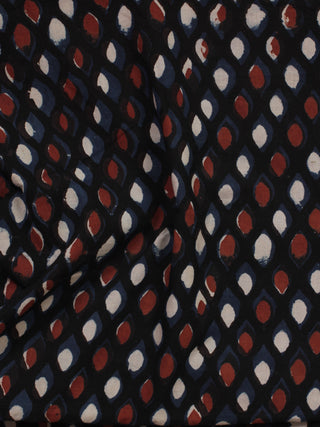 Indigo Ivory Rust Hand Block Printed Cotton Fabric Per Meter - F001F895