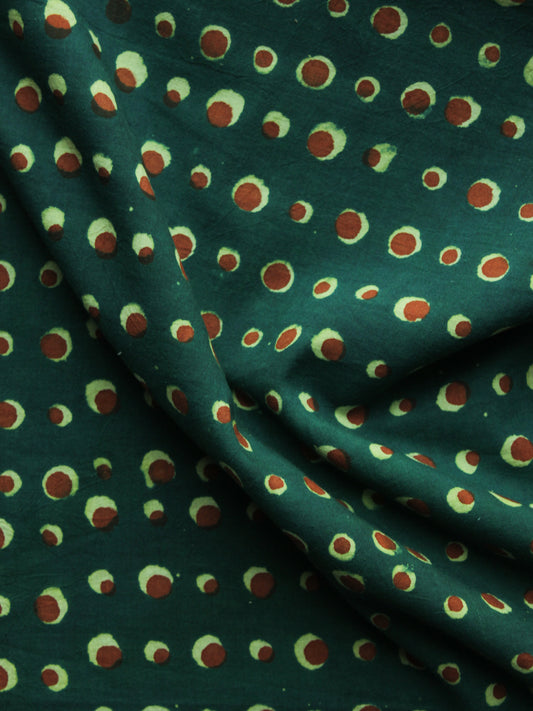 Dark Green Red Ivory Hand Block Printed Cotton Fabric Per Meter - F003F1303