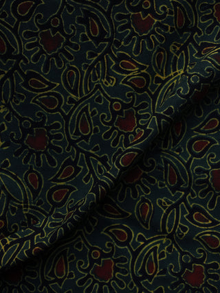 Green Black Maroon Ajrakh Hand Block Printed Cotton Blouse Fabric - BPA003