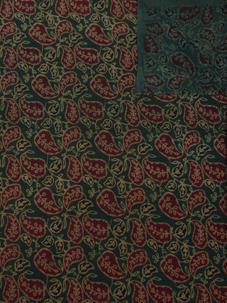 Dark Green Maroon Beige Ajrakh Block Printed Cotton Fabric Per Meter - F0916675