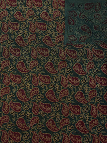 Dark Green Maroon Beige Ajrakh Block Printed Cotton Fabric Per Meter - F0916675
