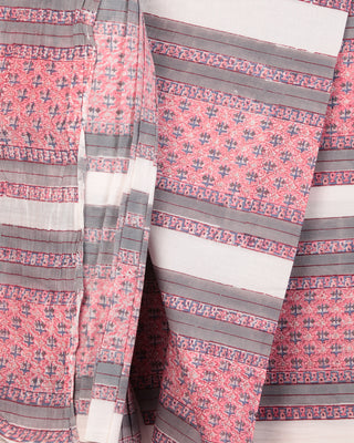 Coral Grey Steel Blue Hand Block Printed Cotton Fabric Per Meter - F001F2411
