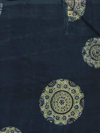 Indigo Green Ivory Ajrakh Printed Cotton Fabric Per Meter - F003F864