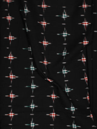 Black Green Red Pochampally Hand Weaved Double Ikat Fabric Per Meter - F002F796