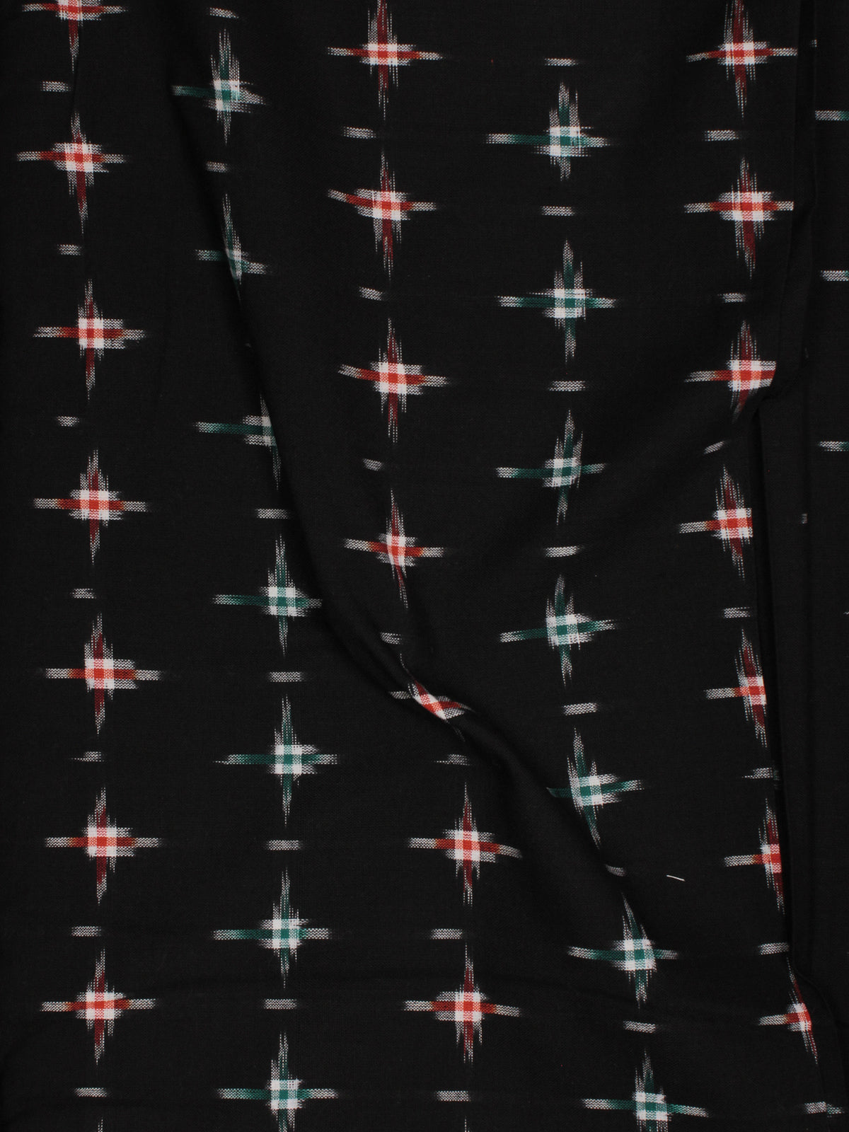 Black Green Red Pochampally Hand Weaved Double Ikat Fabric Per Meter - F002F796