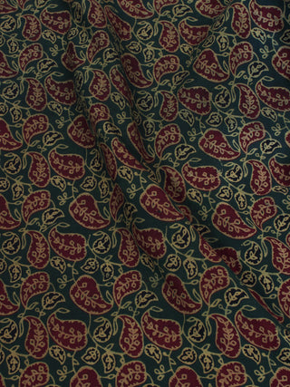 Dark Green Maroon Beige Ajrakh Block Printed Cotton Fabric Per Meter - F0916675