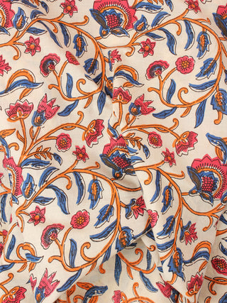 Multi Color Natural Dyed Hand Block Printed Cotton Fabric Per Meter - F0916245