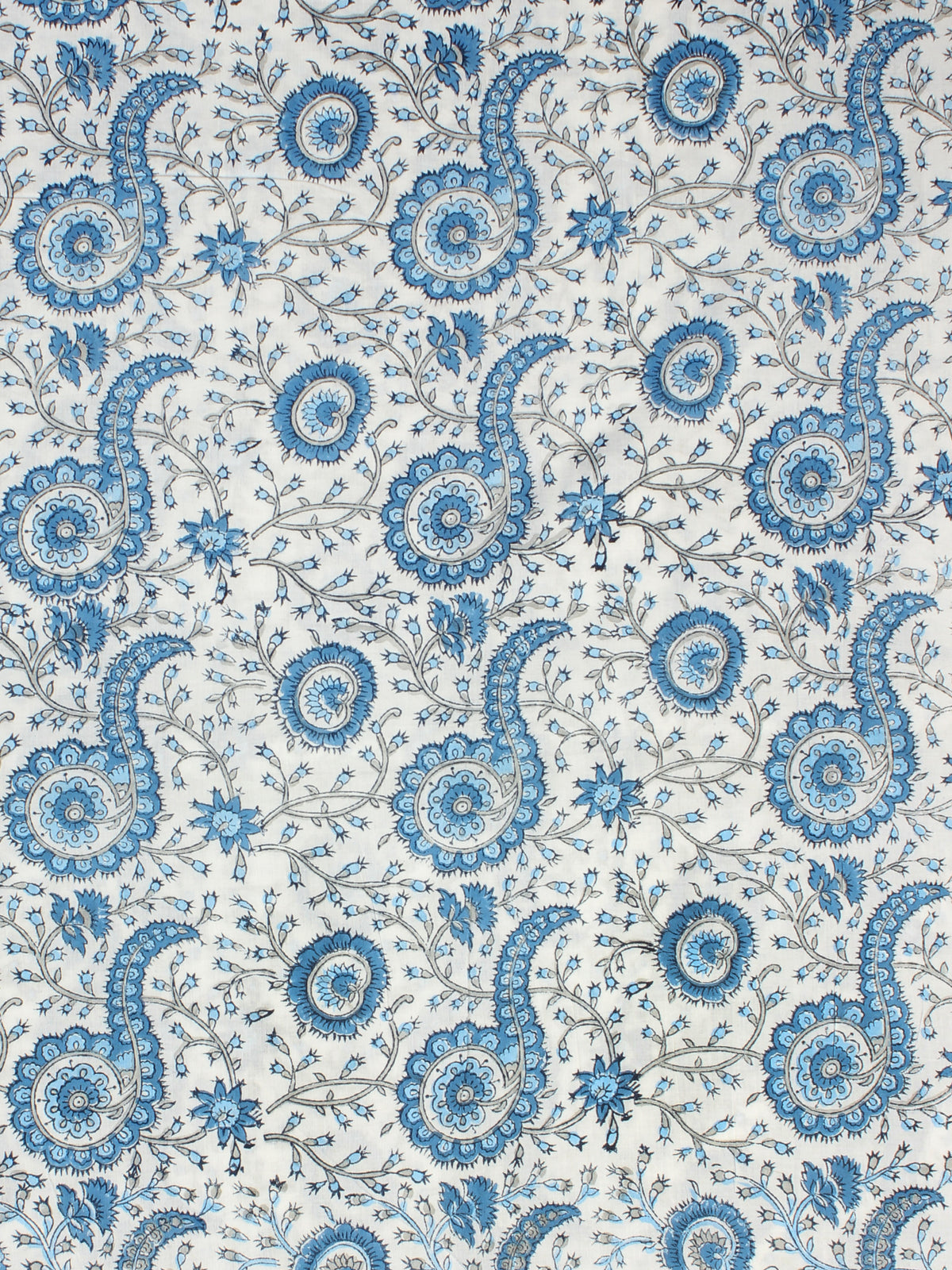 White Blue Hand Block Printed Cotton Fabric Per Meter - F001F2323