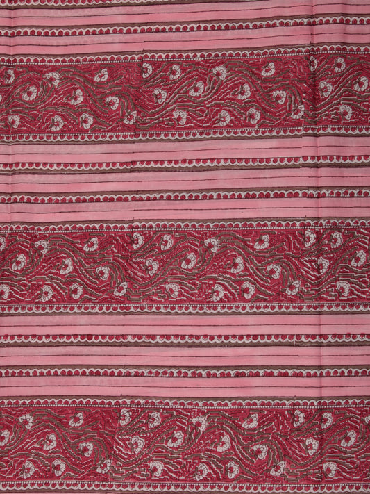 Pink Red White Hand Block Printed Cotton Fabric Per Meter - F001F2372
