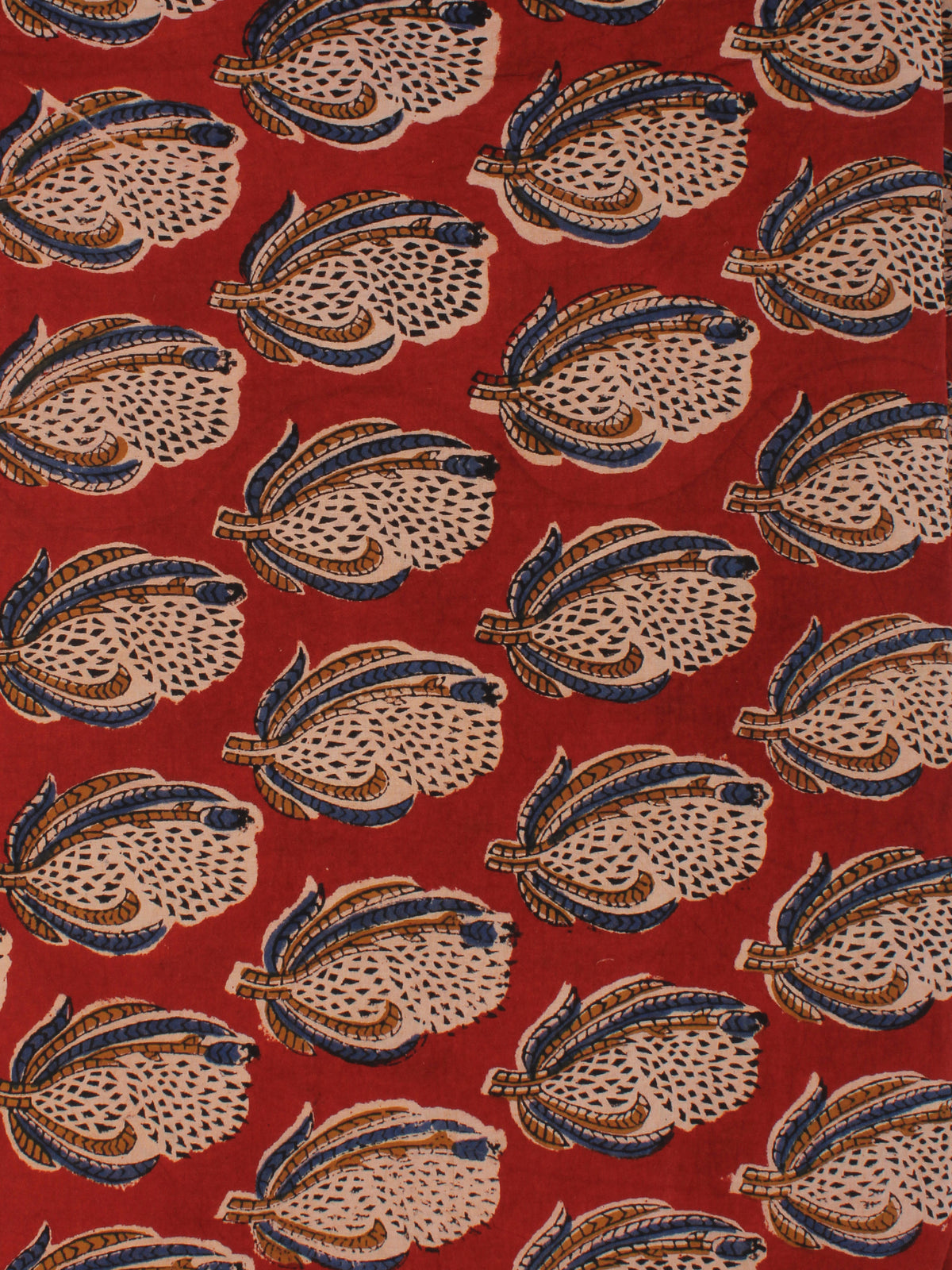 Red Indigo Ivory Hand Block Printed Cotton Fabric Per Meter - F001F2152