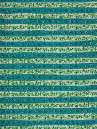 Green White Blue Hand Block Printed Cotton Fabric Per Meter - F001F2021