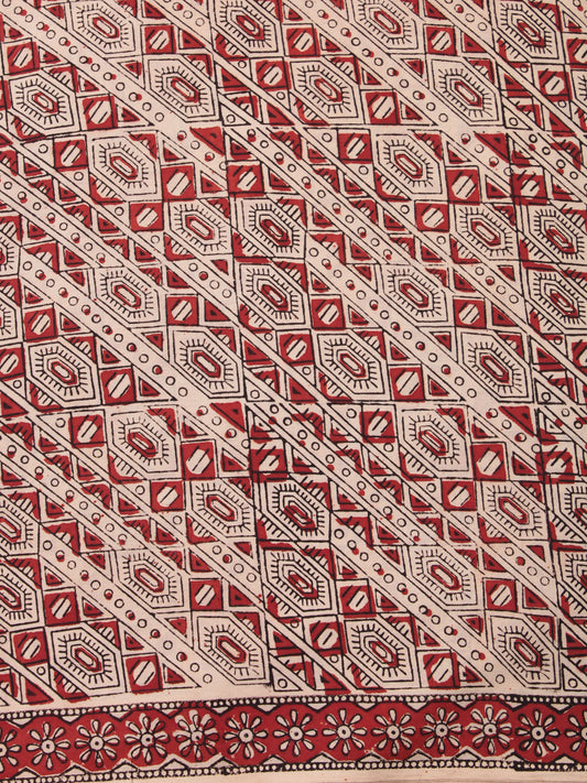 OffWhite Red Black Hand Block Printed Cotton Fabric Per Meter - F001F2466