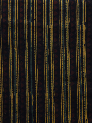 Yellow Green Black Brown Ajrakh Hand Block Printed Cotton Blouse Fabric - BPA030