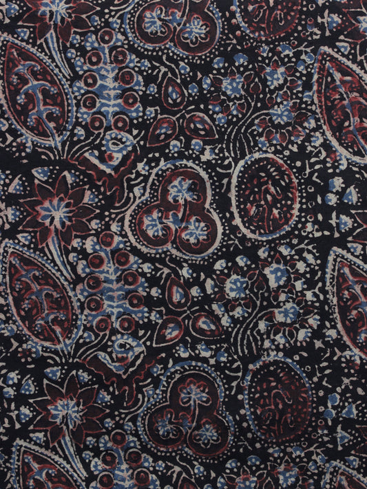 Black Ivory Maroon Blue Ajrakh Printed Cotton Fabric Per Meter - F003F1188