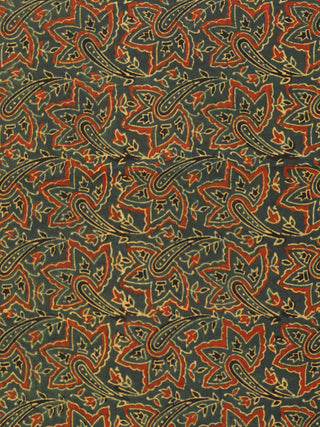 Green Maroon Black Yellow Ajrakh Block Printed Cotton Fabric Per Meter - F003F1763