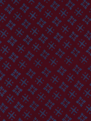 Dark Maroon Blue Block Printed Cotton Fabric Per Meter - F0916701