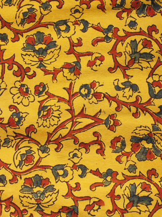 Yellow Blue Maroon Ajrakh Hand Block Printed Cotton Blouse Fabric - BPA054