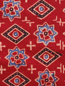 Red Blue Black Ivory Ajrakh Hand Block Printed Cotton Fabric Per Meter - F003F1603