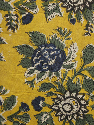 Mustard Green Indigo Hand Block Printed Cotton Fabric Per Meter - F001F1076